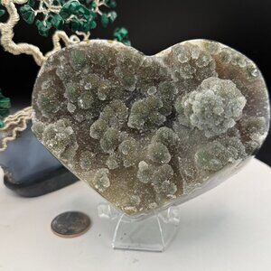 Prasiolite Sugar Druzy Heart on Amethyst Geode Crystal Stalactite 818g